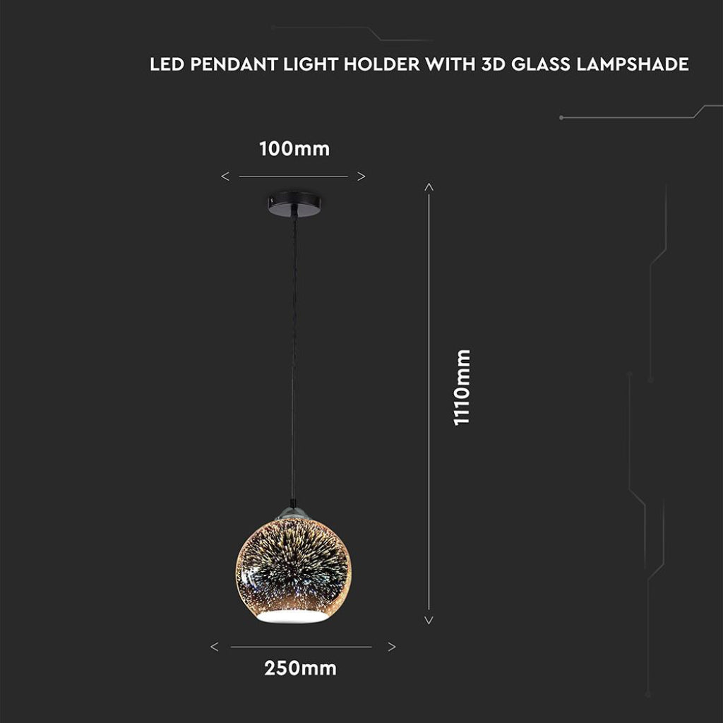 -TAC Lampadario LED a Sospensione 1xE27 campana in Vetro Colore Cromo Specchio con Effetto 3D D.25CM -TAC Lampadario LED a Sospensione 1xE27 campana in Vetro Colore Cromo Specchio con Effetto 3D D.25CM